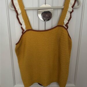 Madewell Yellow Knit Tank with White and Brown Accents